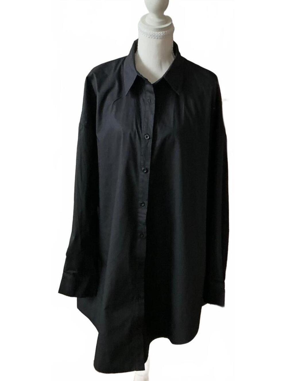LYANER Black Long Sleeve Button-Up Shirt Dress